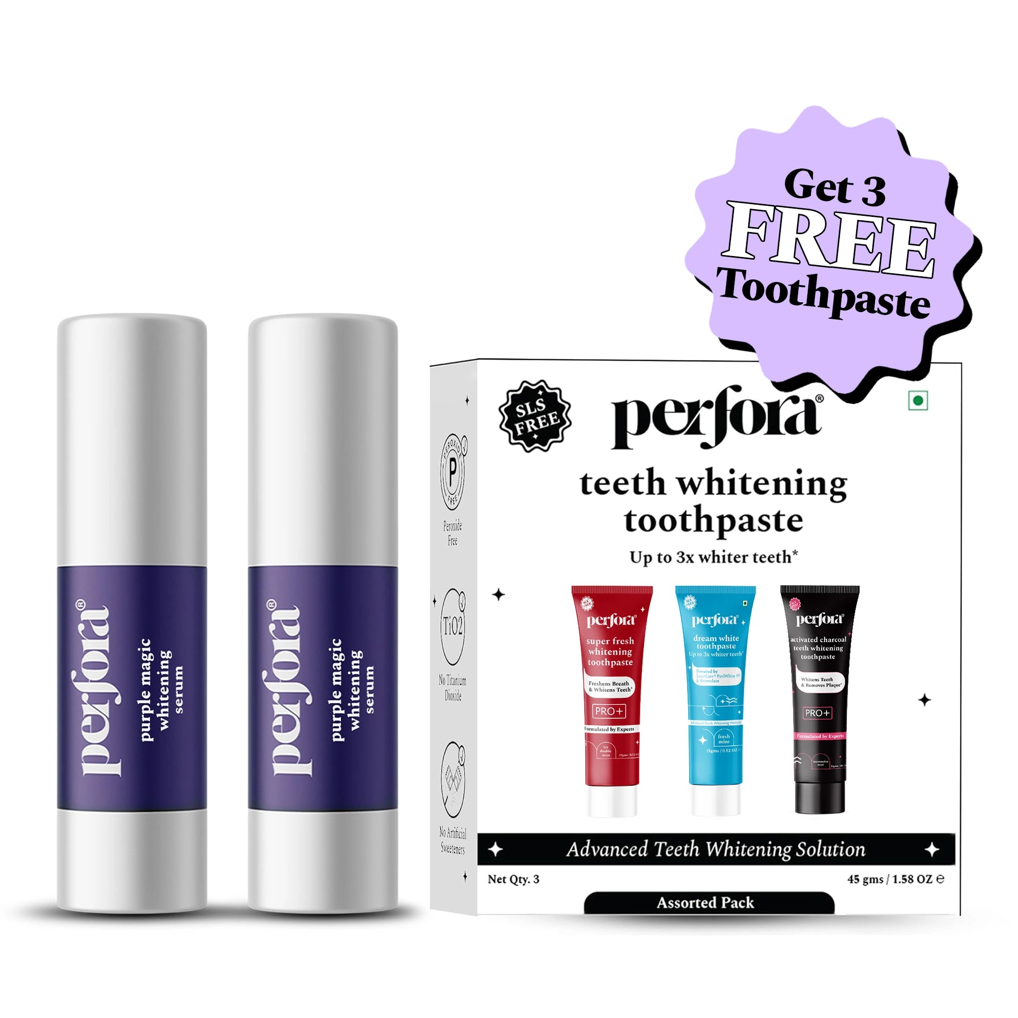 Purple Magic Whitening Serum + Free 3 Toothpaste