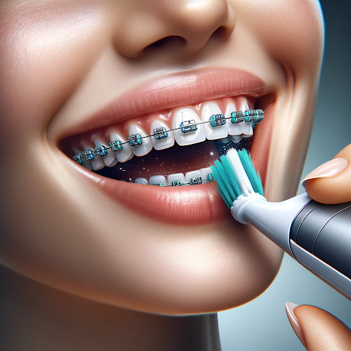 Image of person with braces using an electric toothbrush