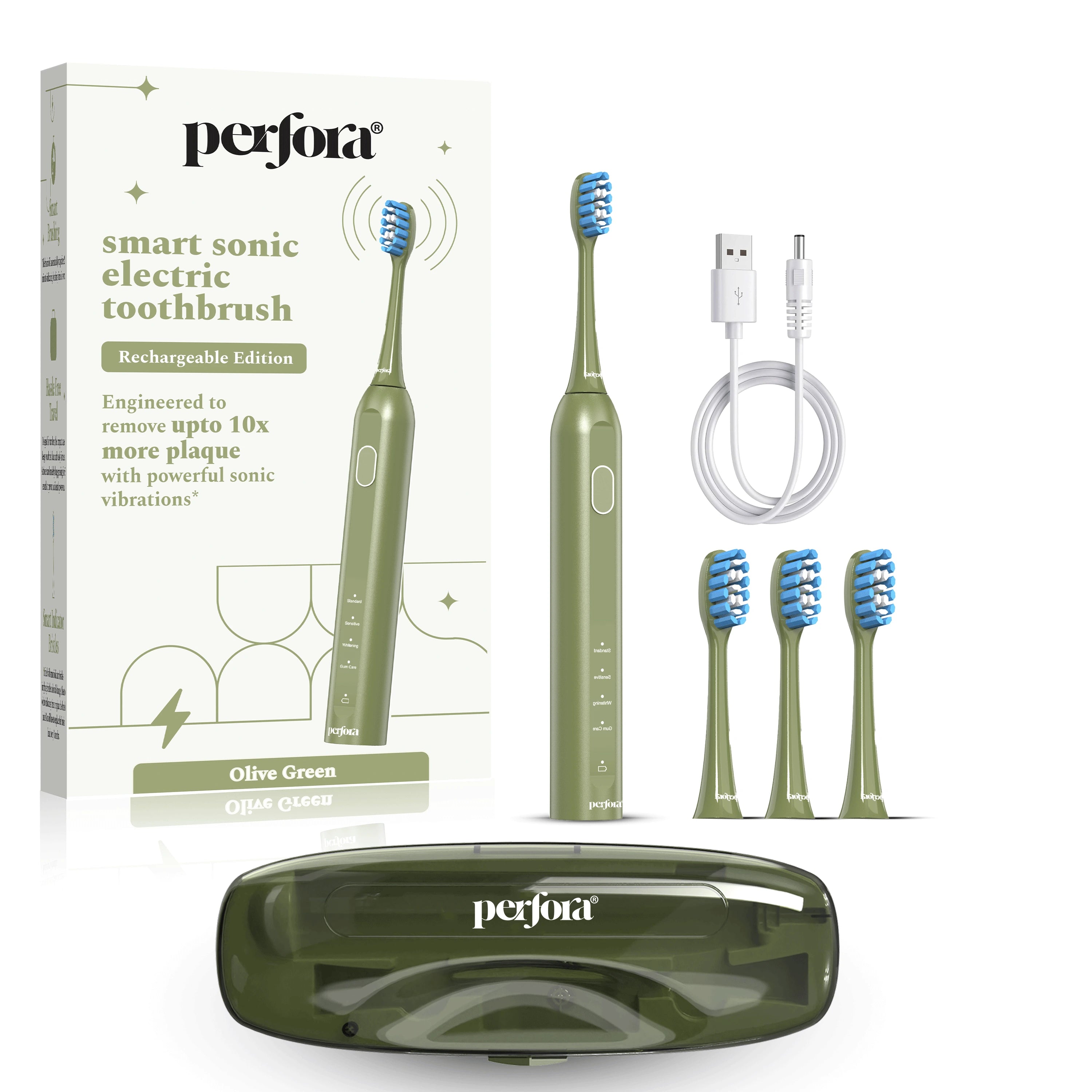 Smart Sonic Electric Toothbrush - Rechargeable Edition - Olive Green