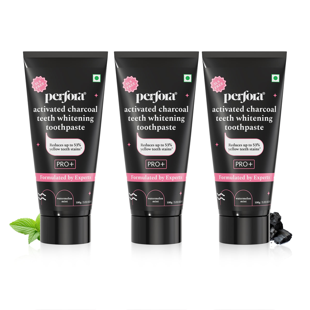 Pack of 3 - Activated Charcoal Mint Toothpaste - For Teeth Whitening