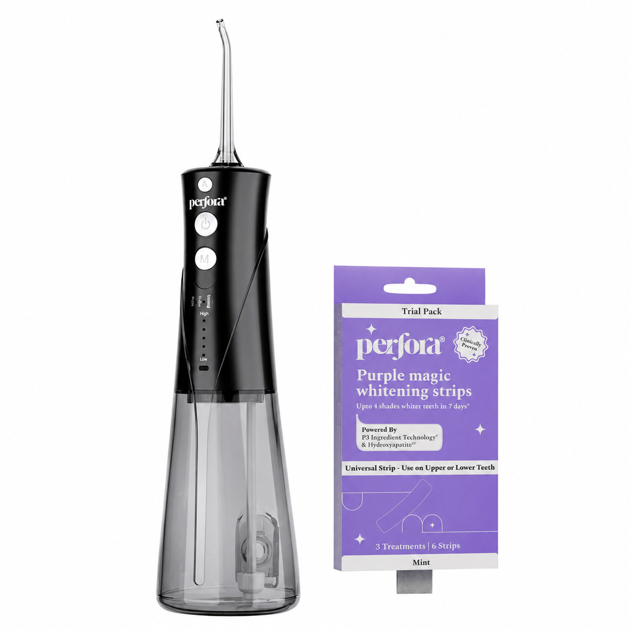 Granite Black Power Flosser + Purple Strips Pack of 3