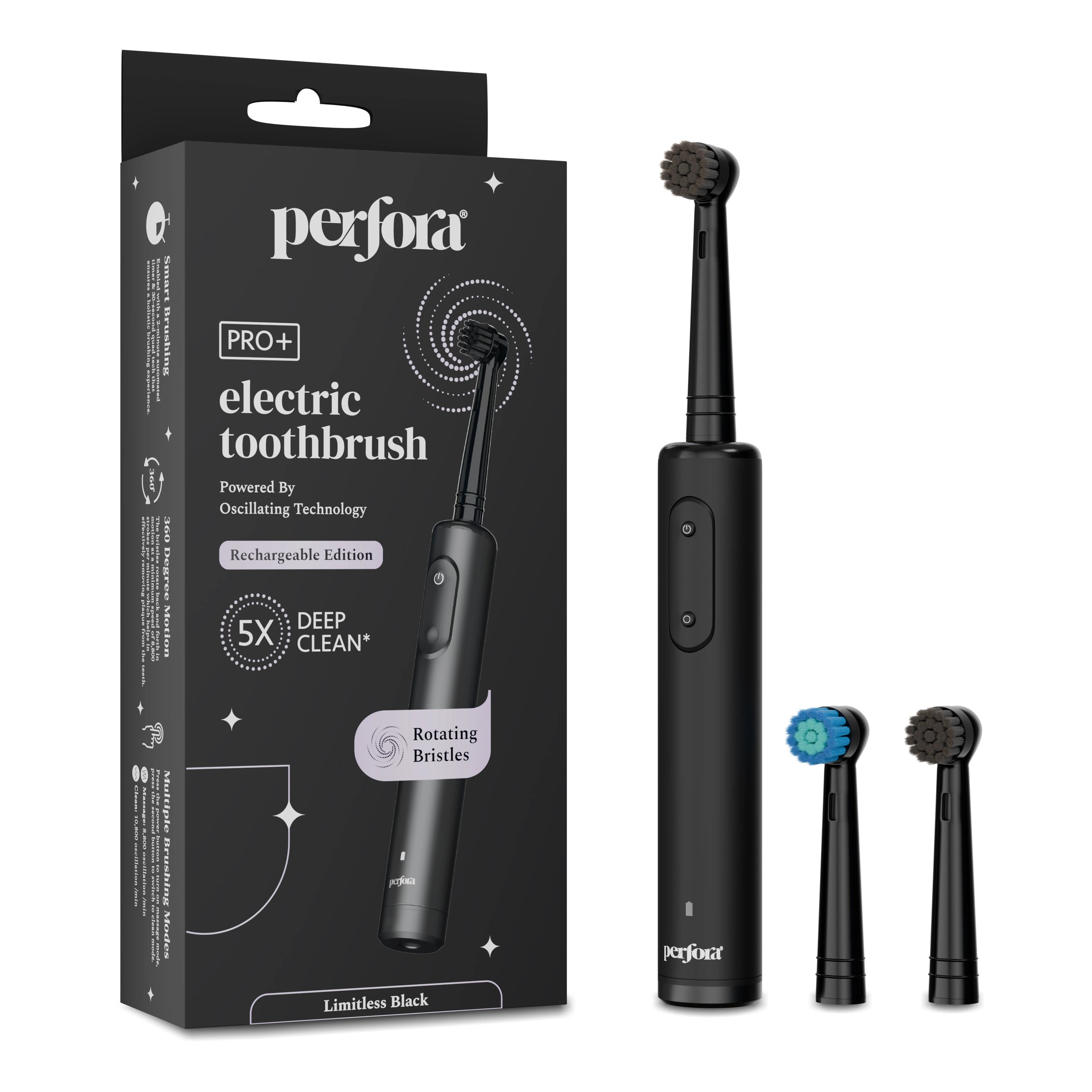 Limitless Black Oscillating Electric Toothbrush-Rechargeable (With Brush Heads)