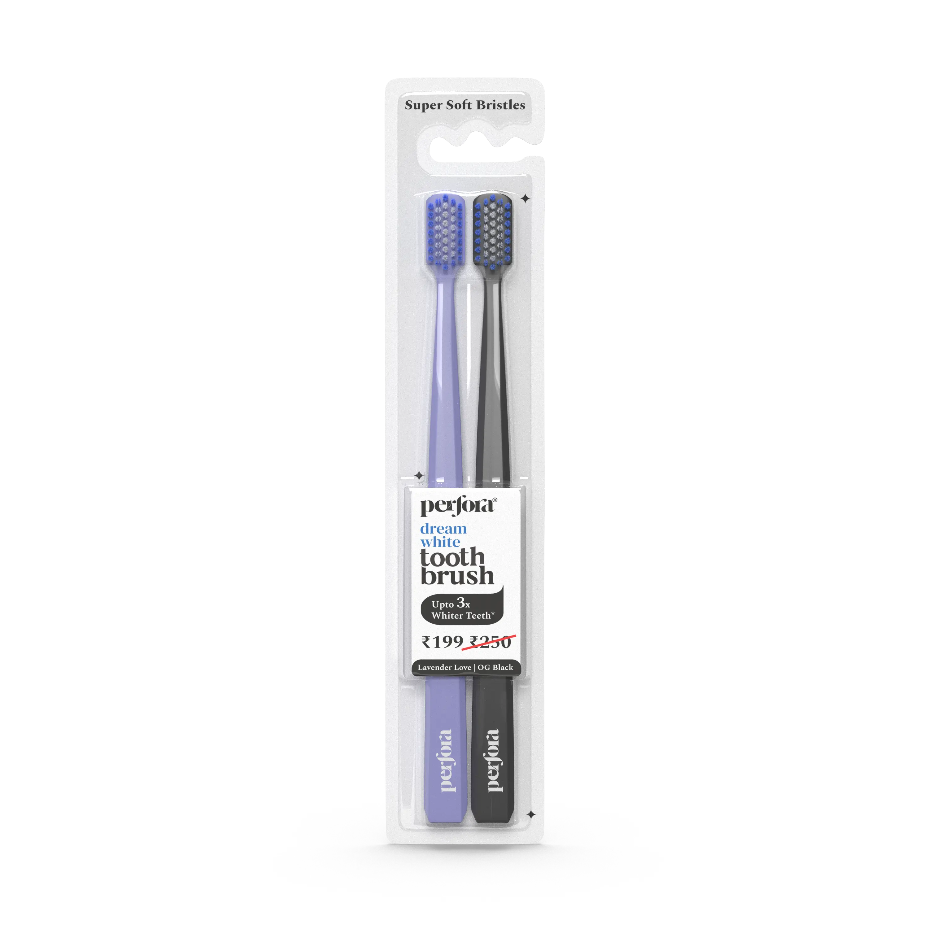 Ultra Soft Bristles Manual Toothbrush - Pack of 2 - Lavender Love and OG Black