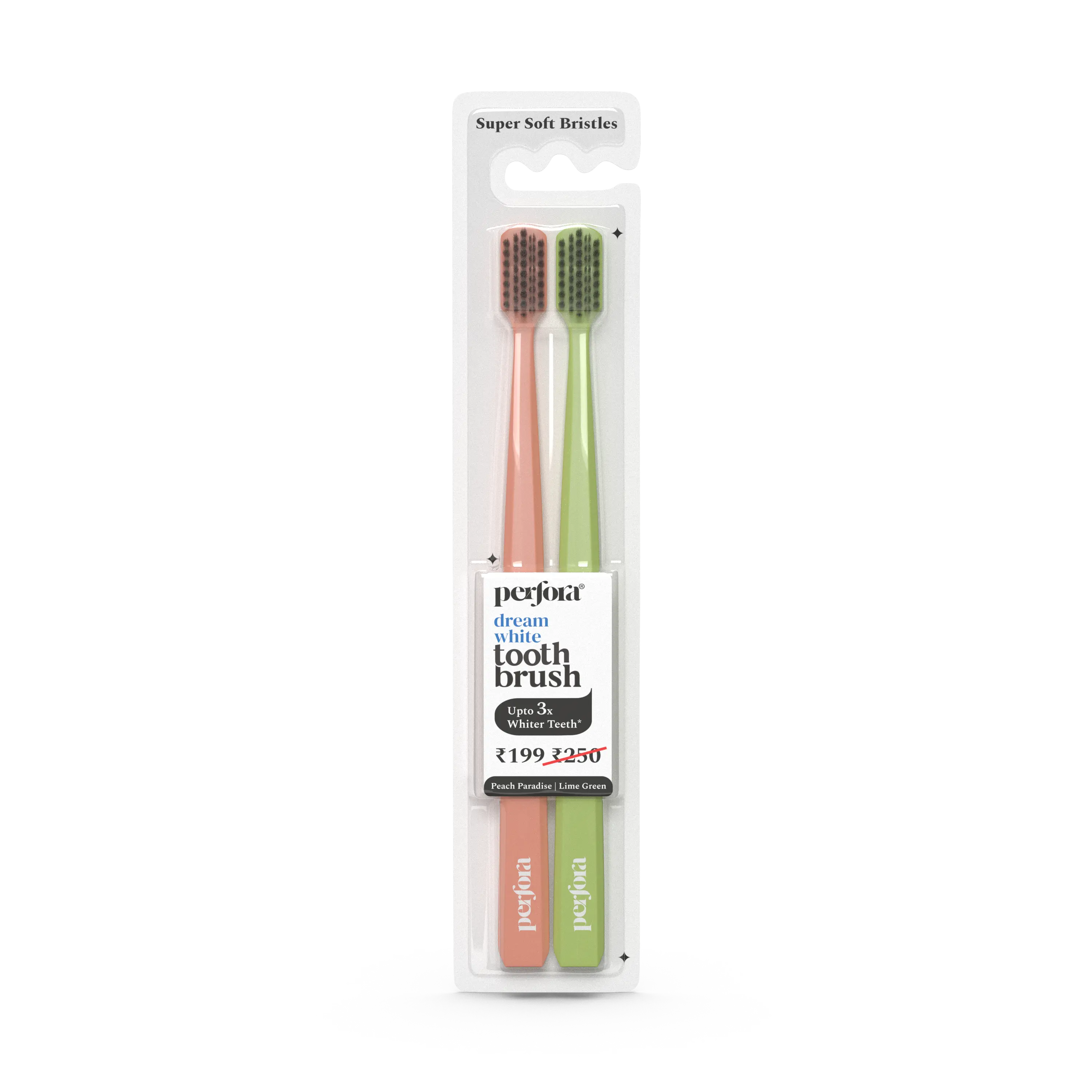 Ultra Soft Bristles Manual Toothbrush - Pack of 2 - Lime Green and Peach Paradise