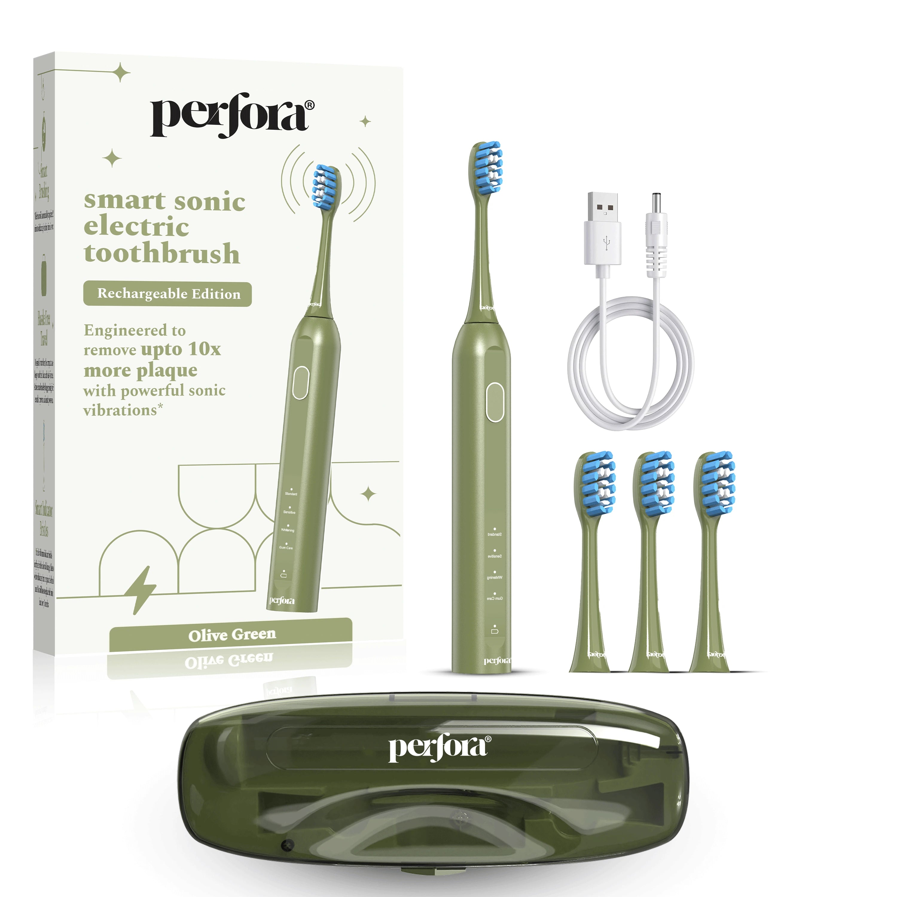 Rechargeable Smart Sonic Electric Toothbrush - Olive Green